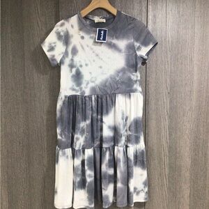 See You Monday Tie-Dye Tiered Midi Dress - Gray & White